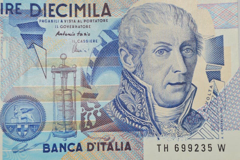 Volta Italian physicist on 10000 lire banknote, Alessandro volta Italian physicist on 10000 lire banknote