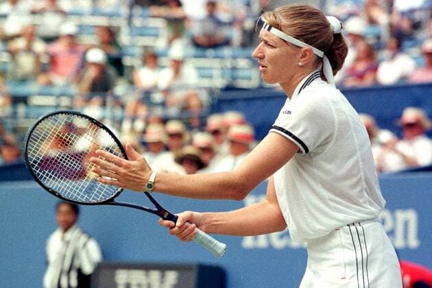 Steffi Graf unzufrieden Tennis Damen Grand Slam; US Open, Hartplatz Einzelbild Flushing Meadow New York Verzweiflung,