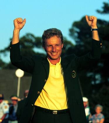 Bernhard Langer jubelt Golf Herren Golf Masters Einzelbild Augusta Glück, Freude, Begeisterung,