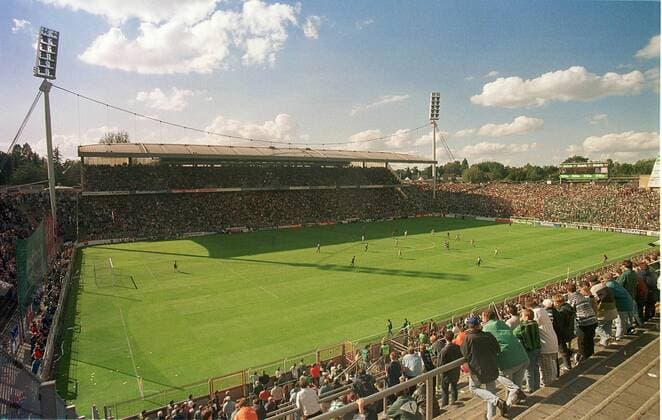 Blick auf das Stadion am Bökelberg Fußball 1. BL Herren Saison 1997 98: Borussia Mönchengladbach Totale Bökelberg Mönchengladbach