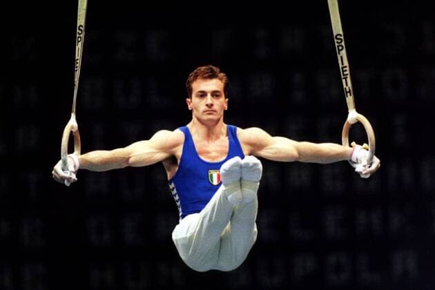 Juri Chechi an den Ringen Turnen EM Herren Europameisterschaft 1996 Kopenhagen, Ringe Einzelbild Kopenhagen Kraft, Konzentration,