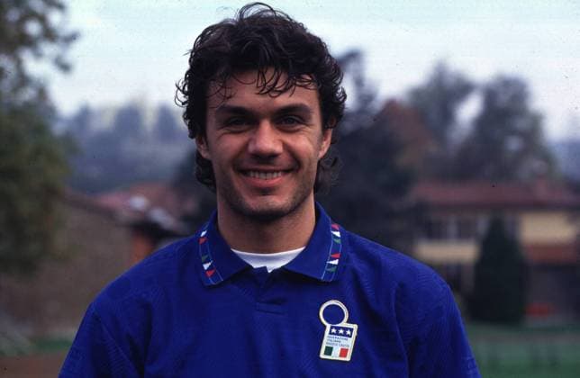 Paolo Maldini, 50. Geburtstag am 26. Juni Paolo Maldini lachend Fußball Herren Länderspiel, Nationalmannschaft, Squadra azzura, Italien Porträt Freude,
