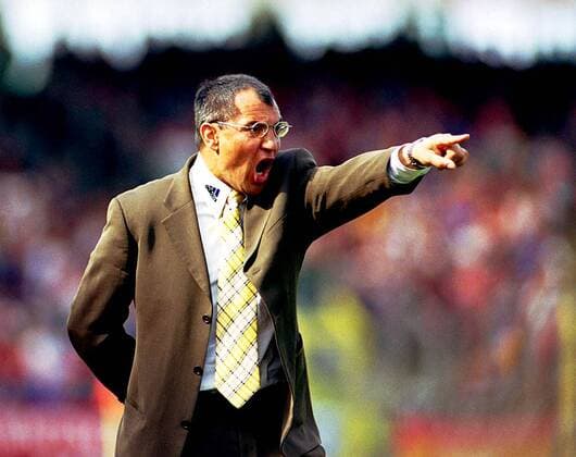 Coach Felix Magath lautstark mit Anweisungen Fußball 2. BL Herren Saison 1997 1998: 1. FC Nürnberg Einzelbild Frankenstadion Nürnberg Wut, Ungeduld