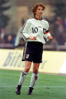 Kapitän Martina Voss Fußball Länderspiel Damen Frauen, Frauenfußball, Nationalmannschaft 1998: BR Deutschland Einzelbild