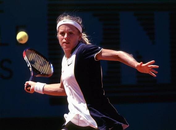 Amanda Coetzer (Südafrika) - Vorhand Tennis Damen US Open 1997, WTA-Tour, Grand Slam, Hartplatz, Hardcourt Einzelbild Flushing Meadow New York Dynamik,