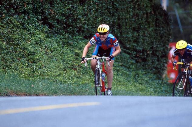 Clara Hughes (Kanada) beim Anstieg Radsport OS Sommer Damen Olympische Spiele 1996, Sommerspiele, Olympia, Olympiade, Straßenradsport, Rad, Radrennsport, Straße Einzelbild Atlanta Dynamik, Anstrengung,