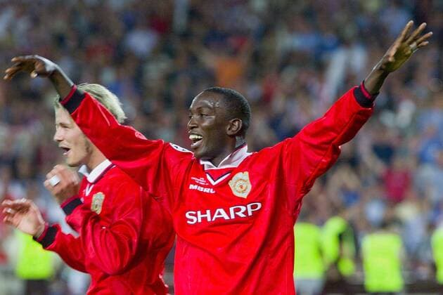 Dwight Yorke (ManU) jubelnd Fußball EC 1 Herren Champions League 1998 1999, Finale, Endspiel, Manchester United (England) Einzelbild Stadion Nou Camp Barcelona Glück, Freude, Begeisterung,