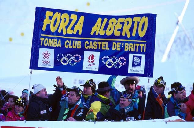 Tomba Club Castel de Britti sagt: Forza Alberto! Alpiner Skilauf Herren Weltcup 1995, Ski alpin, Skisport, Gruppe Garmisch Partenkirchen Begeisterung,