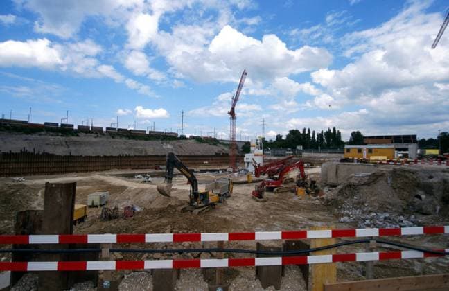 Fußball, Frauen EM 2025, Sportstätte, St. Jakob-Park in Basel Baustelle am Baseler St. Jakob-Park Fußball Herren Saison 1999 2000: Schweizer Fußball, Nationalliga A, NLA, FC Basel Totale St. Jakobpark Basel
