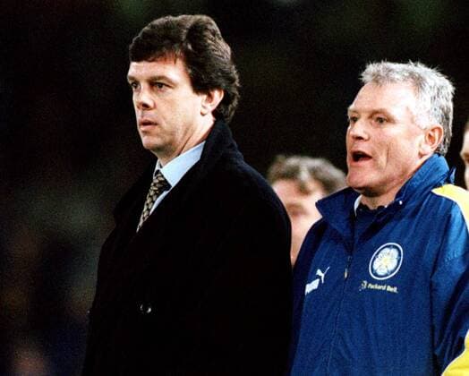Fußball, Trainerhistorie, Leeds United Manager David O Leary (li.) und Team Coach Eddie Gray (beide Leeds United) Fußball Herren English Premier League 1999 2000, 1. Englische Division, AFC Leeds United Gruppe Elland Road Leeds