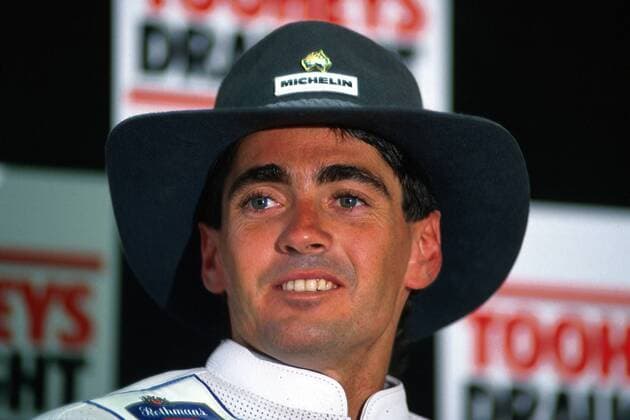 Michael Doohan (Australien) mit Hut Motorsport WM Herren Großer Preis von Australien, GP, Motorradsport, Motorradrennen, Weltmeisterschaft 1991, 250er Porträt Sydney