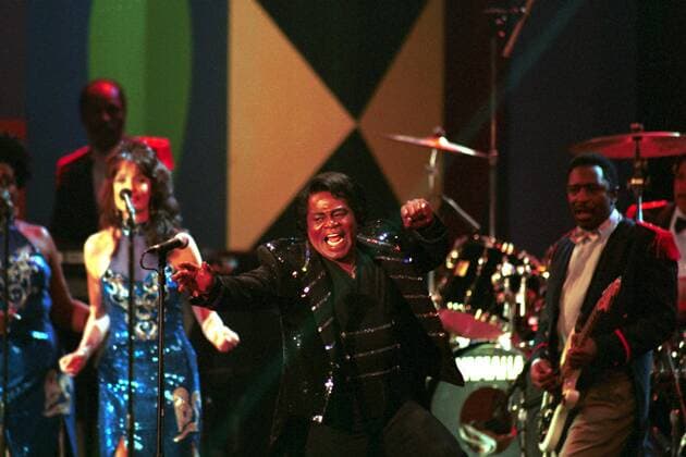 Soul-Legende James Brown (USA) gibt auf der Bühne das Letzte Fußball WM Herren Auslosung zur Fußball WM 1994, FIFA World Cup, Weltmeisterschaft, Worldcup, Gruppe Las Vegas Dynamik,