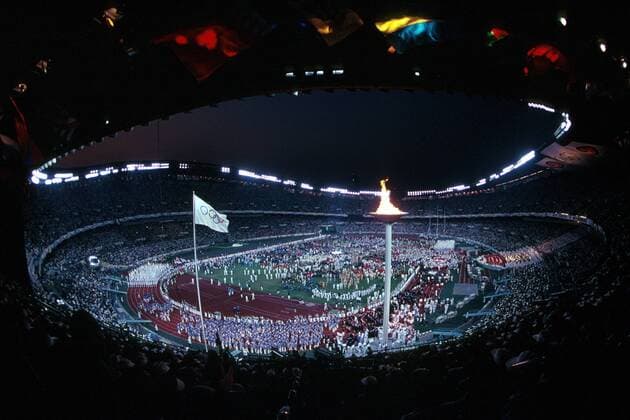 Abschlussfeier im ausverkauften Stadion in Seoul mit Blick von der Tribüne OS Sommer Olympische Spiele 1988, Sommerspiele, Olympia, Olympiade, Abschluss, Abschluß, Zeremonie, Feier, Totale Olympiastadion Seoul