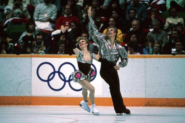 Marina Klimova und Sergei Ponomarenko (Sowjetunion) auf dem Eis Eistanz OS Winter Olympische Winterspiele 1988, Olympia, Olympiade, Spiele, Eistanzen Gruppe Saddledome Calgary
