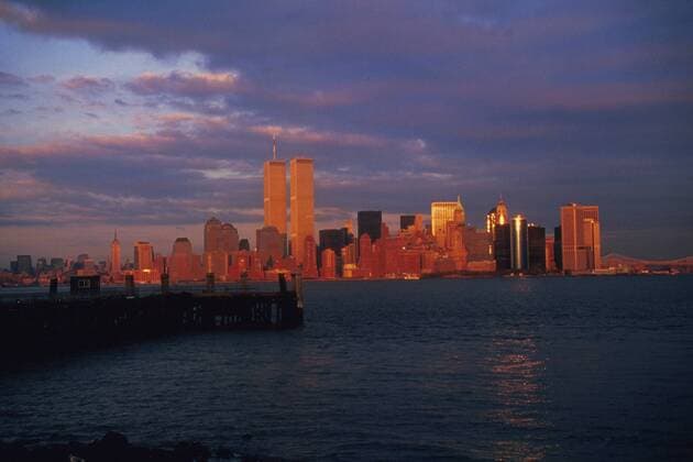 Skyline von New York im Abendlicht Fußball WM Herren Weltmeisterschaft 1994, Reise, Reisen, Impressionen Totale New York Romantik,