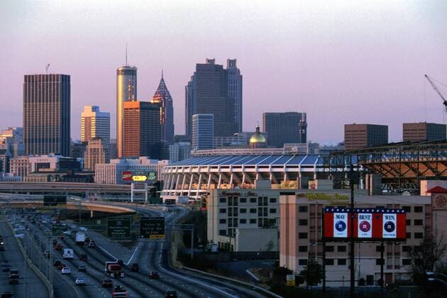 Die Skyline von Atlanta im Abendlicht Fußball WM Herren Weltmeisterschaft 1994, Reise, Reisen, Impressionen Totale Atlanta