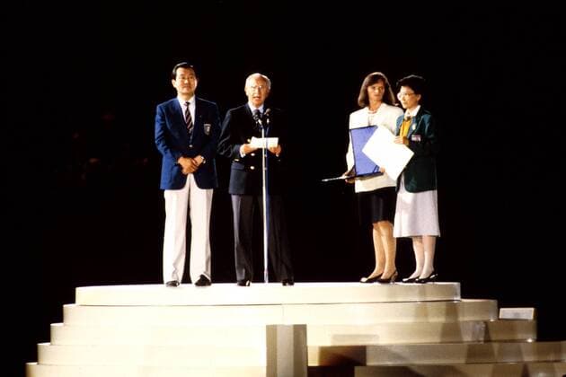 IOC-Präsident Juan Antonio Samaranch (Spanien) hält die Eröffnungsrede OS Sommer Olympische Spiele 1988, Sommerspiele, Olympia, Olympiade Totale Olympiastadion Seoul