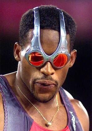 Ato Boldon (Trinidad Tobago) mit originellen Augengläsern Leichtathletik OS Sommer Herren Olympische Sommerspiele 2000, Spiele, Olympia, Olympiade, Sprint, Staffel, Porträt Stadium Australia Sydney