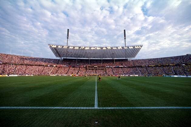 Berliner Olympiastadion während des Bundesligaspiels Hertha BSC Berlin - Borussia Dortmund (1:1) Fußball 1. BL Herren Saison 1997 1998, BVB Totale Olympiastadion Berlin Weite
