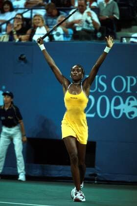 Venus Williams (USA) jubelt Tennis Damen US Open 2000, Grand Slam, WTA - Tour, Hartplatz, Hardcourt, Hartplatzturnier, Hartplatztennis Einzelbild Flushing Meadow New York Freude, Begeisterung