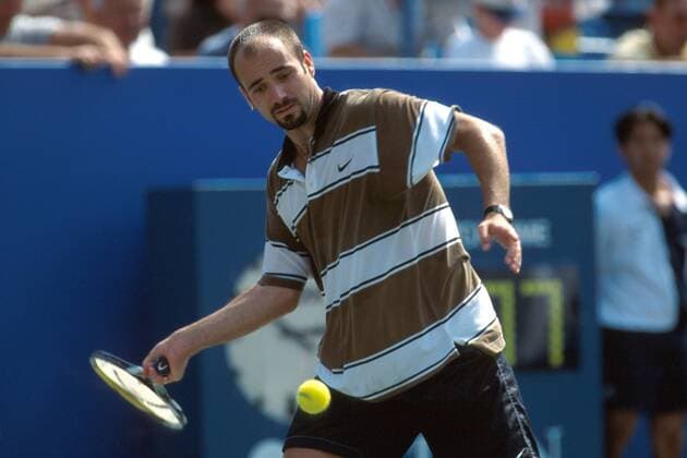 Andre Agassi (USA) - Vorhand Tennis Herren US Open 1995, Grand Slam, ATP-Tour, Hartplatz, Hardcourt, Hartplatztennis, Hartplatzturnier Einzelbild Flushing Meadow New York