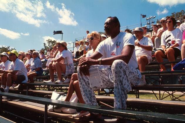 Basketballlegende Wilt Chamberlain (USA) zu Gast auf der Tribüne Tennis Herren Lipton Open 1991, ATP-Tour, Hartplatz, Hardcourt, Hartplatztennis, Hartplatzturnier Totale Key Biscayne Florida