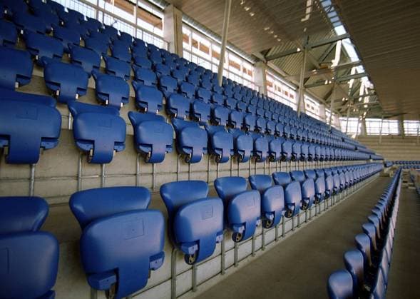 Fußball, Frauen EM 2025, Sportstätte, St. Jakob-Park in Basel Neue Sitzreihen im Baseler St. Jakob-Park Fußball Herren Nationalliga A 2000 2001, 1. Schweizer Liga, Division, NLA, FC Basel, Vneg, quer Totale St. Jakobpark Basel Leere, Weite