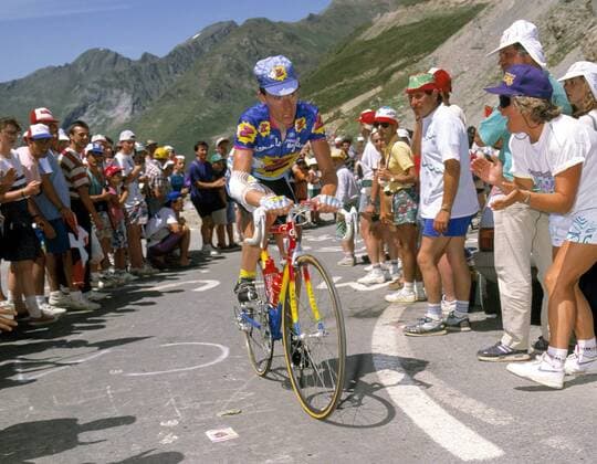 Robert Millar (Großbritannien Z) am Anstieg Radsport Herren Tour de France 1991, Radrennsport, Straßenradsport, Straßenradrennsport, Rad, Straße, Radrennen Einzelbild Straßenrennen Jaca - Val Louron
