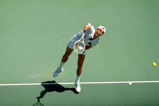 Ivan Lendl (USA) - Aufschlag Tennis Herren Australian Open 1989, ATP-Tour, Grand Slam, Hartplatz, Hardcourt, Hartplatztennis, Hartplatzturnier Einzelbild Flinders Park Melbourne Dynamik,