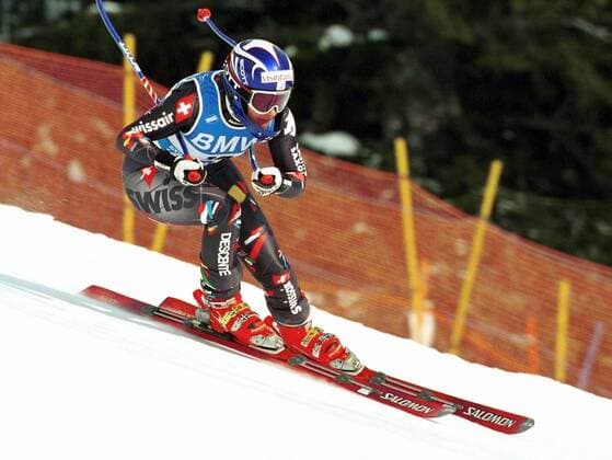 Corinne Rey Bellet (Schweiz) Alpiner Skilauf WM Damen Weltmeisterschaft 2001, Ski Alpin, Skisport, Kombination, Kombinationsabfahrt, Abfahrt Einzelbild Arlberg St. Anton Dynamik,