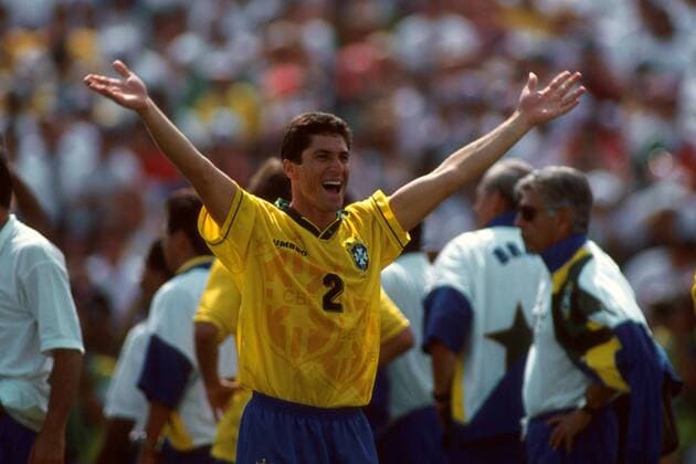 Jorginho (Brasilien) jubelt Fußball WM Herren Weltmeisterschaft 1994, Länderspiel, Finale, Nationalmannschaft, Nationalteam, Nationaltrikot Einzelbild Endspiel, Rose Bowl Los Angeles Pasadena Glück Freude,