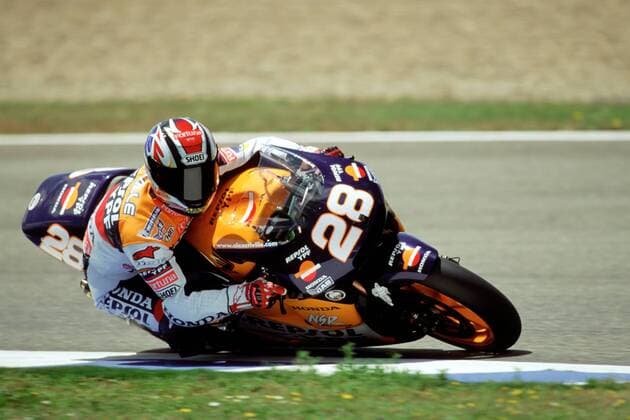 Alex Criville (Spanien) auf seiner Honda Motorsport WM Herren Weltmeisterschaft 2001, Motorrad, Motorradrennen, Motorradrennsport, Motorradsport, Vdia Einzelbild Jerez