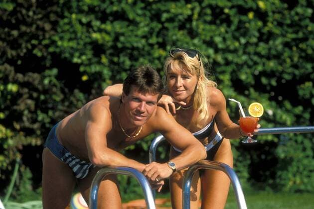 Lothar Matthäus (Inter) und Ehefrau Silvia machen Urlaub am Tegernsee Fußball Herren Serie A 1990 1991, 1. Italienische Liga, Internazionale Mailand (Italien) Gruppe Tegernsee