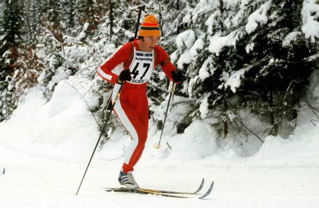 Frank Ullrich (DDR) in der Loipe Biathlon WM Herren Weltmeisterschaft 1979, Nordischer Skisport, Ski Nordisch, Vdia Einzelbild Ruhpolding Dynamik,
