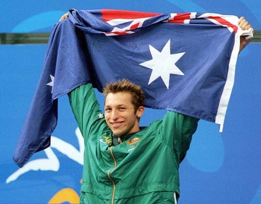 Ian Thorpe (Australien) Schwimmen OS Sommer Herren Olympische Sommerspiele 2000, Olympia, Olympiade, Spiele, Schwimmsport Einzelbild Aquatic Centre Sydney Freude,