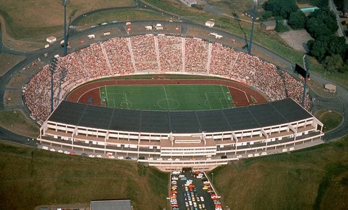 Volle Ränge im Parkstadion Fußball EM Herren Europameisterschaft 1988, Länderspiel, Luftaufnahme, Luftbild Totale Parkstadion Gelsenkirchen