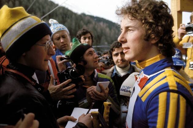 Ingemar Stenmark (Schweden, re.) - Interview Alpiner Skilauf OS Winter Herren Olympische Winterspiele 1976, Olympia, Olympiade, Spiele, Ski Alpin, Skisport, Riesenslalom Gruppe Axamer Lizum Innsbruck