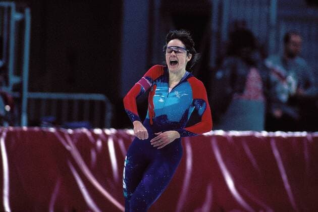 Bonnie Blair (USA) - Jubel Eisschnellauf OS Winter Damen Olympische Winterspiele 1994, Olympia, Olympiade, Spiele, Eisschnelllauf, Eisschnellaufen, Vdia Einzelbild Lillehammer Freude, Begeisterung,