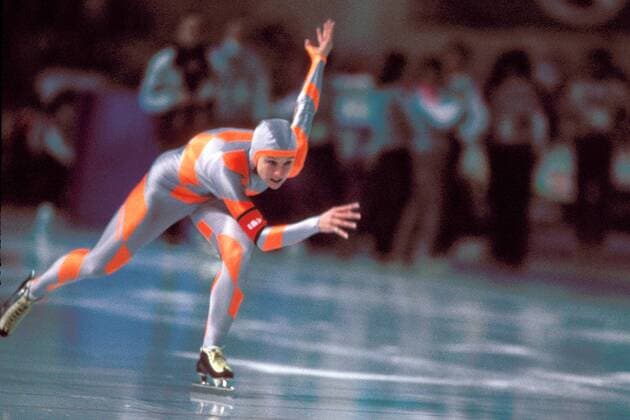 Bonnie Blair (USA) Eisschnellauf OS Winter Damen Olympische Winterspiele 1988, Olympia, Olympiade, Eisschnelllauf, Eisschnellaufen, Eisschnelllaufen Einzelbild Olympic Oval Calgary Dynamik,