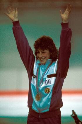 Olympiasiegerin Christa Rothenburger (DDR) Eisschnellauf OS Winter Damen Olympische Winterspiele 1988, Olympia, Olympiade, Eisschnelllauf, Eisschnellaufen, Eisschnelllaufen Einzelbild Olympic Oval Calgary Freude, Begeisterung,