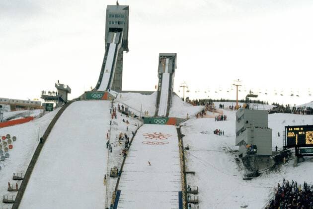 Olympische Skisprungschanzen in Calgary 1988 Skispringen OS Winter Herren Olympische Winterspiele 1988, Olympia, Olympiade, Spiele, Nordischer Skisport, Ski Nordisch Totale Olympic Park Calgary