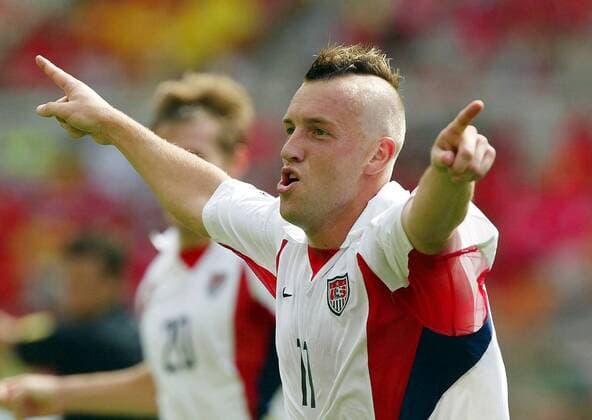 Clint Mathis (USA) - Torjubel Fußball WM Herren Weltmeisterschaft 2002, Länderspiel, Gruppenspiel, Gruppe D, Nationalmannschaft, Nationalteam Einzelbild WorldCupStadium Daegu Freude, Begeisterung