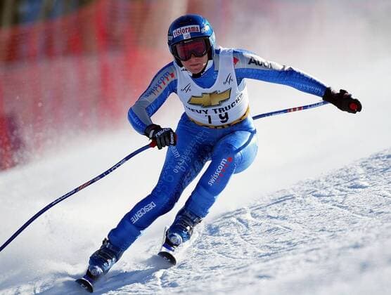 Corinne Rey Bellet (Schweiz) Alpiner Skilauf Damen Weltcup 2002 2003, Worldcup, Welt-Cup, World, WC, Ski Alpin, Skisport, Super G Einzelbild Aspen Dynamik,