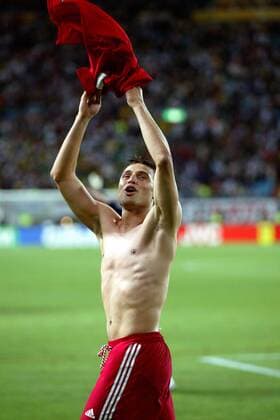 Fatih Akyel (Türkei) - Torjubel Fußball WM Herren Weltmeisterschaft 2002, Länderspiel, Viertelfinale, Nationalmannschaft, Nationalteam, Vdig Einzelbild Nagai Stadium Osaka Freude, Begeisterung,