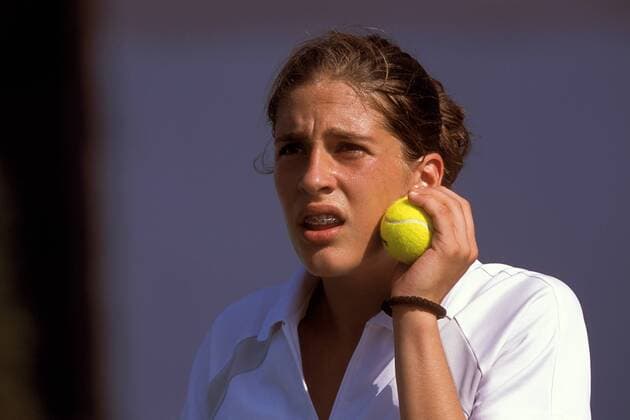 Andrea Petkovic (Deutschland) ungläubig Tennis Damen US Open 2002, Grand Slam, Meadows, Hartplatz, Hardcourt, Hartplatztennis, Hartplatzturnier Einzelbild Flushing Meadow New York