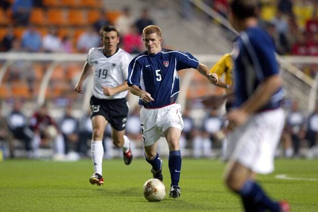 John O Brian (USA) am Ball Fußball WM Herren Weltmeisterschaft 2002, Länderspiel, Viertelfinale, Nationalmannschaft, Nationalteam, Nationaltrikot Einzelbild Munsu-Stadion Ulsan Dynamik,