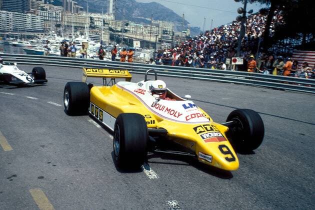 Manfred Winkelhock (Deutschland ATS-Cosworth) in seinem Boliden Motorsport Grand Prix Herren Großer Preis von Monaco 1982, Formel 1 Weltmeisterschaft, F1, F, GP, WM, Vdia Einzelbild Monte Carlo