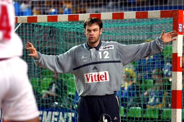 Torwart Bruno Martini (Frankreich) Handball Länderspiel Herren Vierländer-Turnier 2003, Länderspiel, Vierländerturnier, Vier-Länder, Länderturnier Einzelbild Metz  