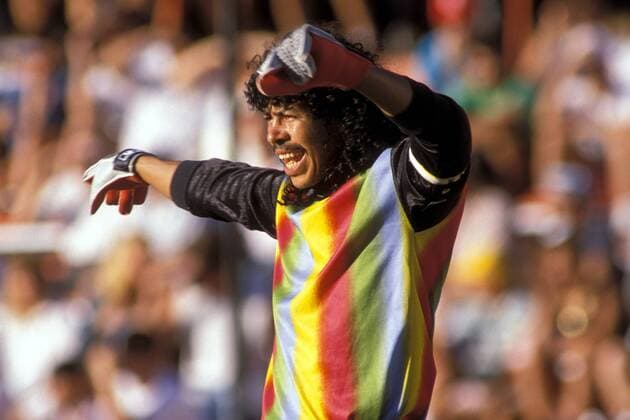 Torwart Rene Higuita (Kolumbien) Fußball Länderspiel Herren MarlboroCup 1990, Freundschaftsspiel, Länderspiel, Nationalmannschaft, Nationalteam, Nationaltrikot, Einzelbild Los Angeles