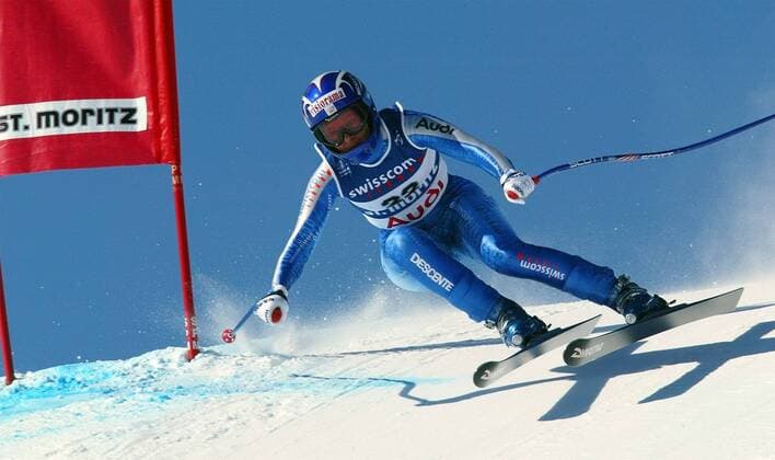 Corinne Rey Bellet (Schweiz) Alpiner Skilauf WM Damen Weltmeisterschaft 2003, Ski Alpin, Skisport, Abfahrt Einzelbild St. Moritz